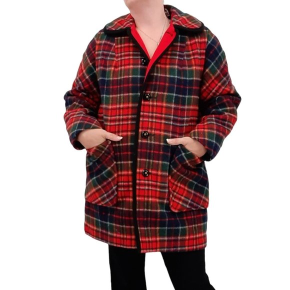 VTG 60s Penguin Fashions Multicolor Plaid Wool Fleece Lined Car Coat Pockets M - Picture 11 of 11